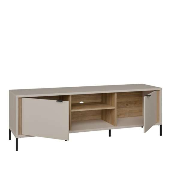 Tv-benk SERAVEL 160x59 cm - 2 dører - beige sand - eik mauvella