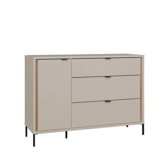 Skjenk SERAVEL 124x87 cm - 1 dør - 3 skuffer - beige sand - eik mauvella