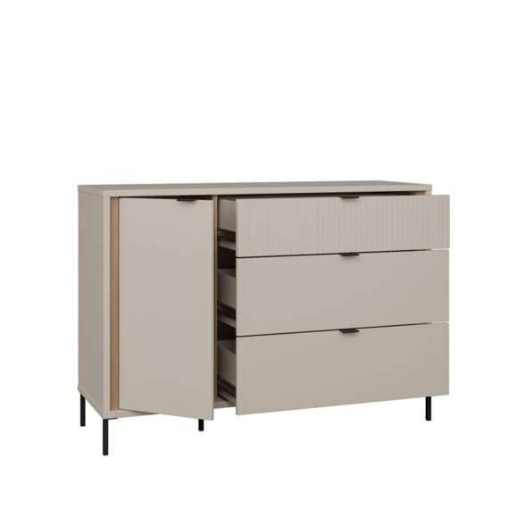 Skjenk SERAVEL 124x87 cm - 1 dør - 3 skuffer - beige sand - eik mauvella