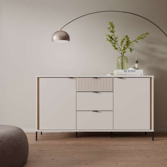 Skjenk SERAVEL 160x87 cm - 2 dører - 3 skuffer - beige sand - eik mauvella