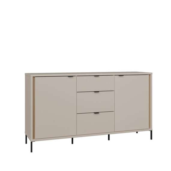 Skjenk SERAVEL 160x87 cm - 2 dører - 3 skuffer - beige sand - eik mauvella
