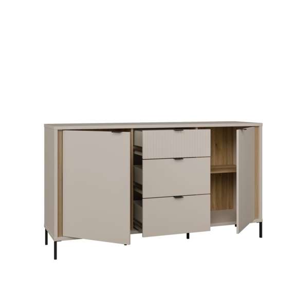 Skjenk SERAVEL 160x87 cm - 2 dører - 3 skuffer - beige sand - eik mauvella
