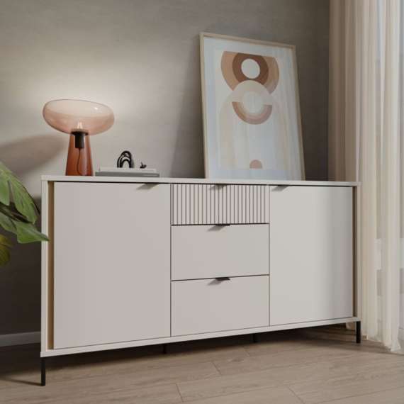 Skjenk SERAVEL 160x87 cm - 2 dører - 3 skuffer - beige sand - eik mauvella