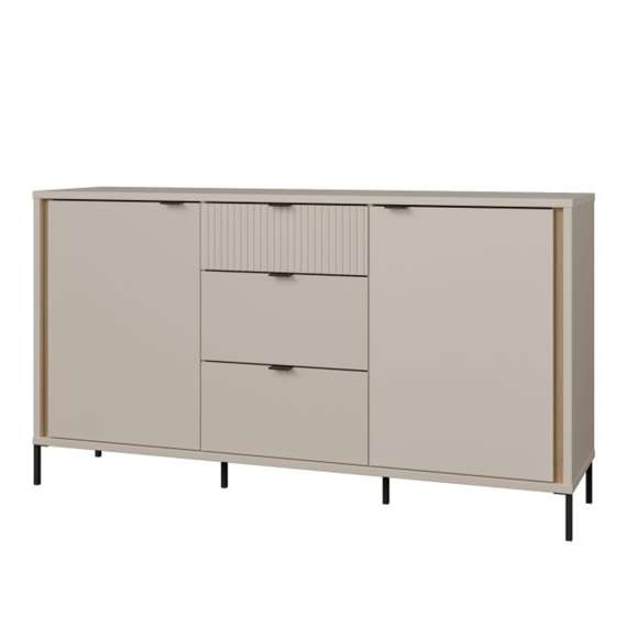Skjenk SERAVEL 160x87 cm - 2 dører - 3 skuffer - beige sand - eik mauvella