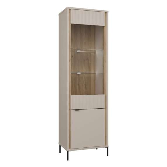 Vitrineskap SERAVEL 59x199 cm - 1 dør - beige sand - eik mauvella