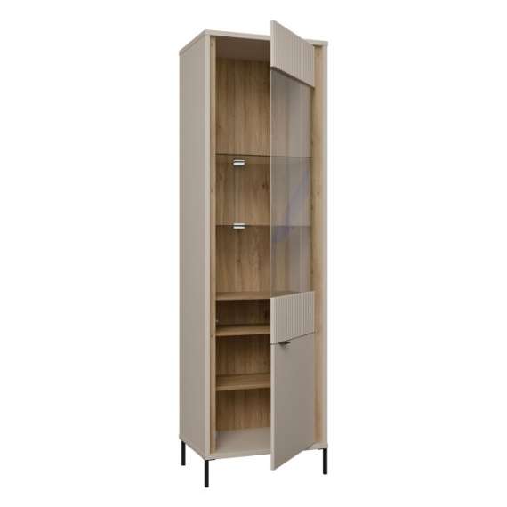 Vitrineskap SERAVEL 59x199 cm - 1 dør - beige sand - eik mauvella
