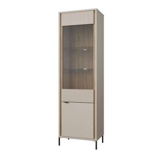 Vitrineskap SERAVEL 59x199 cm - 1 dør - beige sand - eik mauvella