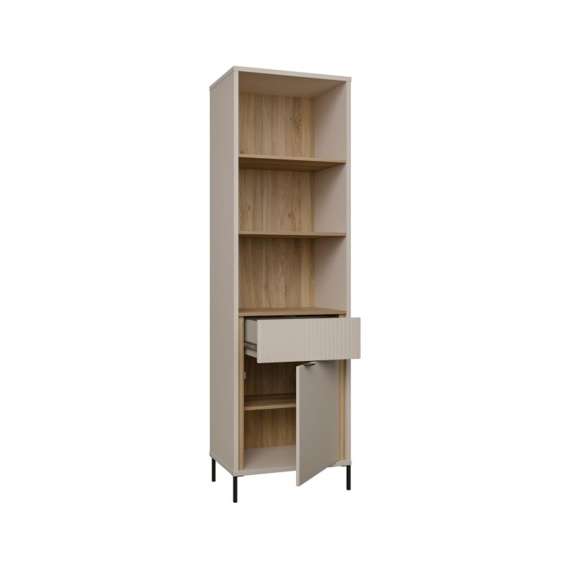 Reol SERAVEL 59x199 cm - 1 dør - 1 skuff - beige sand - eik mauvella