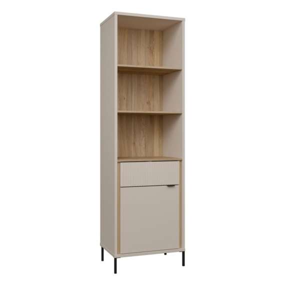 Reol SERAVEL 59x199 cm - 1 dør - 1 skuff - beige sand - eik mauvella