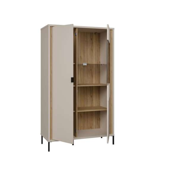 Vitrineskap SERAVEL 94x161 cm - 2 dører - beige sand - eik mauvella