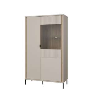 Vitrineskap SERAVEL 94x161 cm - 2 dører - beige sand - eik mauvella
