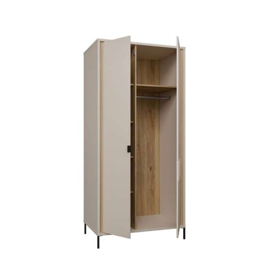 Garderobeskap SERAVEL 94x199 cm - 2 dører - beige sand - eik mauvella
