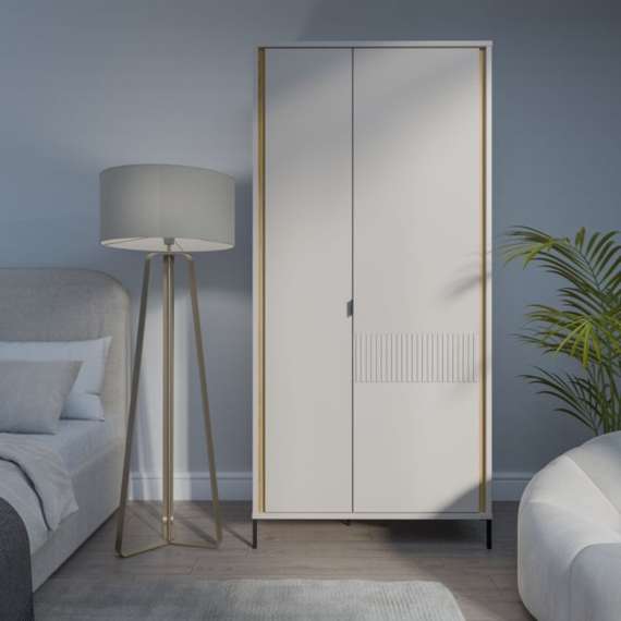 Garderobeskap SERAVEL 94x199 cm - 2 dører - beige sand - eik mauvella