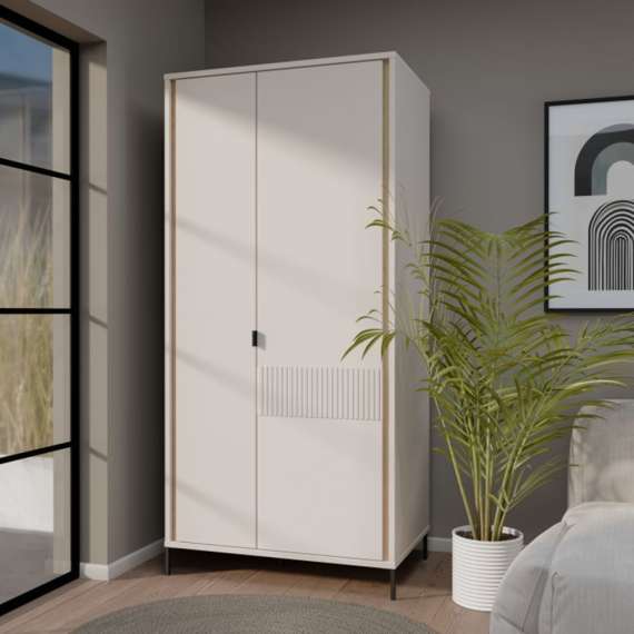 Garderobeskap SERAVEL 94x199 cm - 2 dører - beige sand - eik mauvella