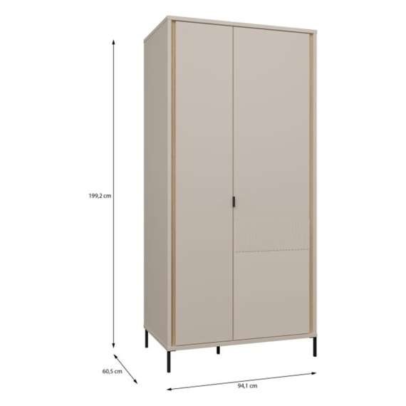 Garderobeskap SERAVEL 94x199 cm - 2 dører - beige sand - eik mauvella