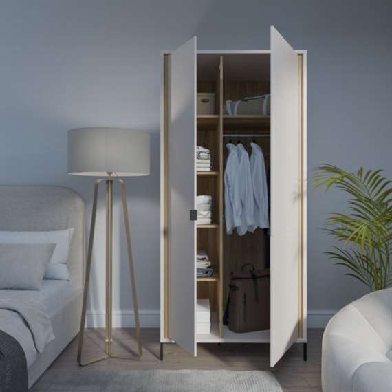 Garderobeskap SERAVEL 94x199 cm - 2 dører - beige sand - eik mauvella