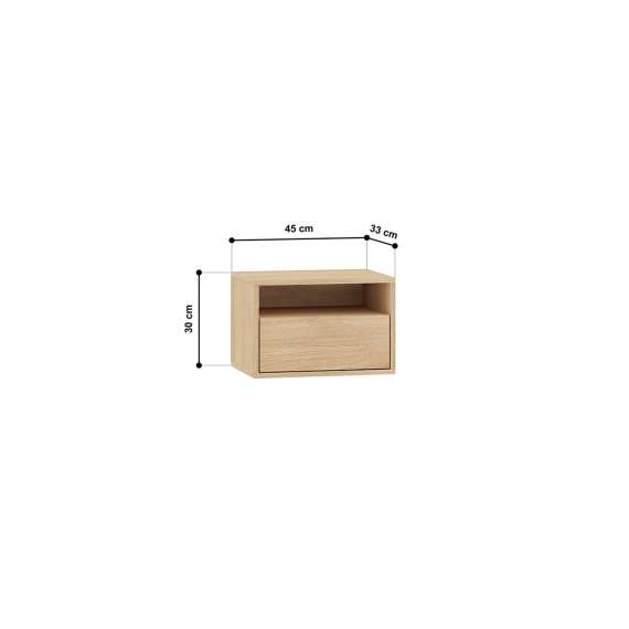 Vegghengt nattbord REYNOS - 45x30 cm - eik mavelie - 1 skuff
