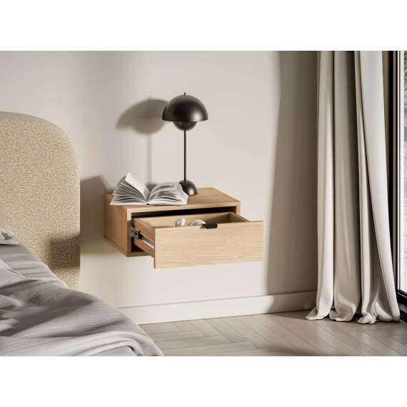 Vegghengt nattbord REYNOS - 45x18 cm - eik mavelie - 1 skuff