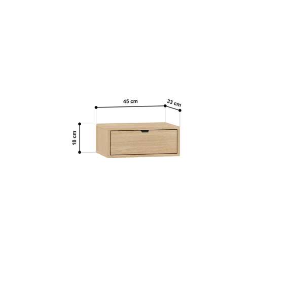 Vegghengt nattbord REYNOS - 45x18 cm - eik mavelie - 1 skuff