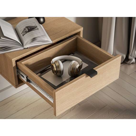 Vegghengt nattbord REYNOS - 45x18 cm - eik mavelie - 1 skuff