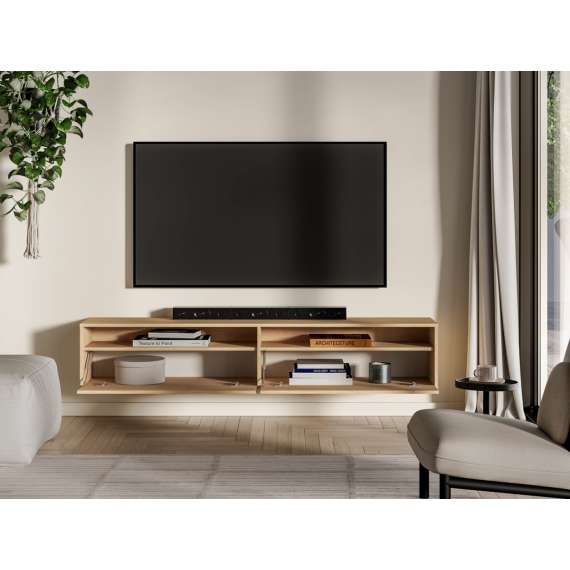Vegghengt tv-benk REYNOS - 180x33 cm - eik mavelie - 2 dører