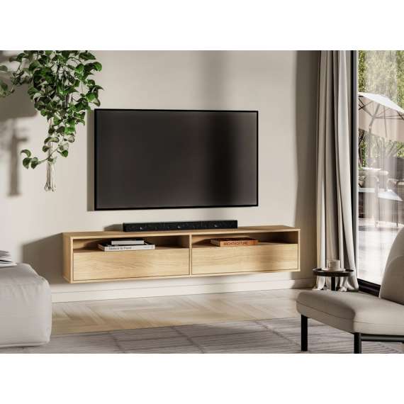 Vegghengt tv-benk REYNOS - 180x33 cm - eik mavelie - 2 dører