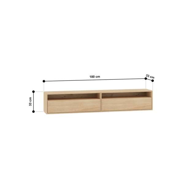 Vegghengt tv-benk REYNOS - 180x33 cm - eik mavelie - 2 dører