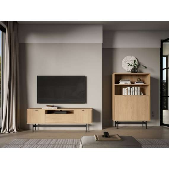 Tv-benk REYNOS - 150x53 cm - eik mavelie - 3 dører