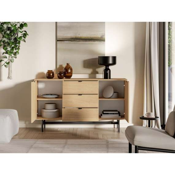 Skjenk REYNOS - 150x85 cm - eik mavelie - 2 dører - 3 skuffer
