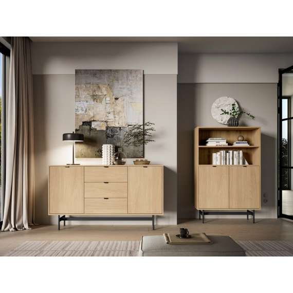 Skjenk REYNOS - 150x85 cm - eik mavelie - 2 dører - 3 skuffer