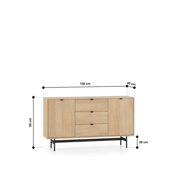 Skjenk REYNOS - 150x85 cm - eik mavelie - 2 dører - 3 skuffer