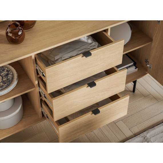 Skjenk REYNOS - 150x85 cm - eik mavelie - 2 dører - 3 skuffer