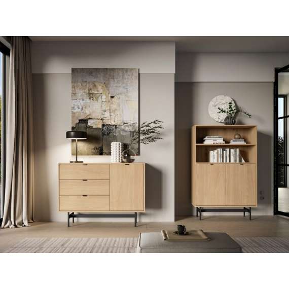Skjenk REYNOS - 115x85 cm - eik mavelie - 1 dør - 3 skuffer
