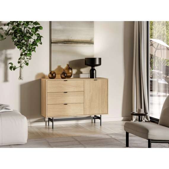 Skjenk REYNOS - 115x85 cm - eik mavelie - 1 dør - 3 skuffer