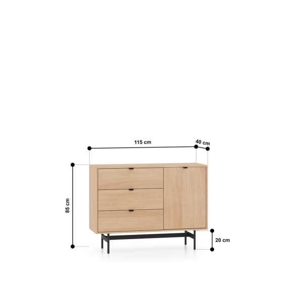 Skjenk REYNOS - 115x85 cm - eik mavelie - 1 dør - 3 skuffer