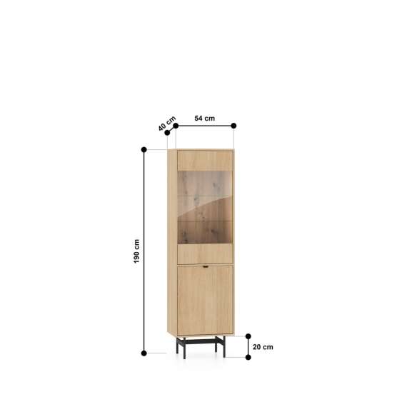 Vitrineskap REYNOS 54x190 cm - 2 dører - eik mavelie