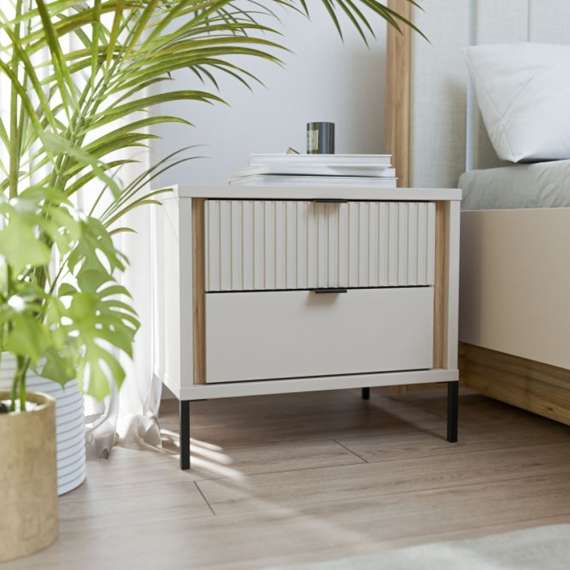 Nattbord SERAVEL 57x49 cm - 2 skuffer - beige sand - eik mauvella