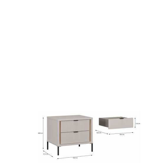 Nattbord SERAVEL 57x49 cm - 2 skuffer - beige sand - eik mauvella