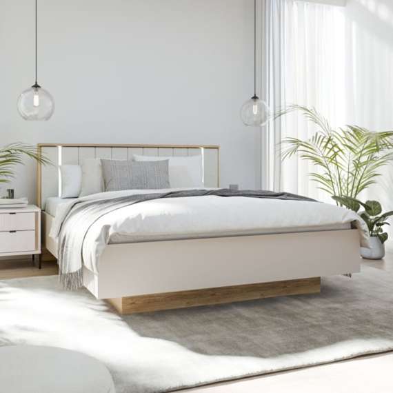 Seng SERAVEL 160x200 cm - beige sand - oppbevaringsplass - LED
