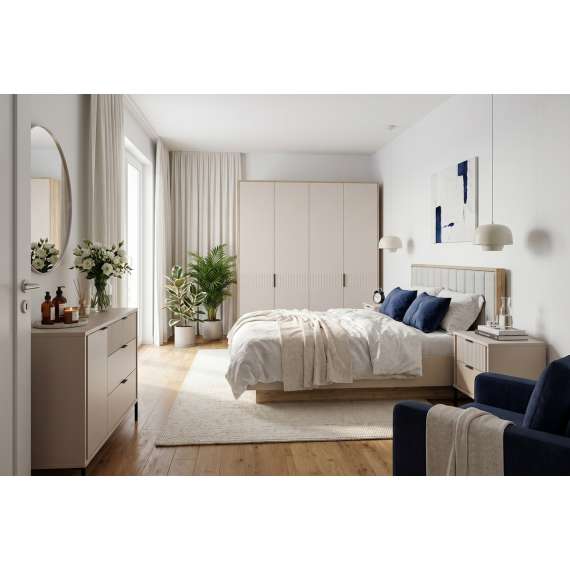 Seng SERAVEL 160x200 cm - beige sand - oppbevaringsplass - LED