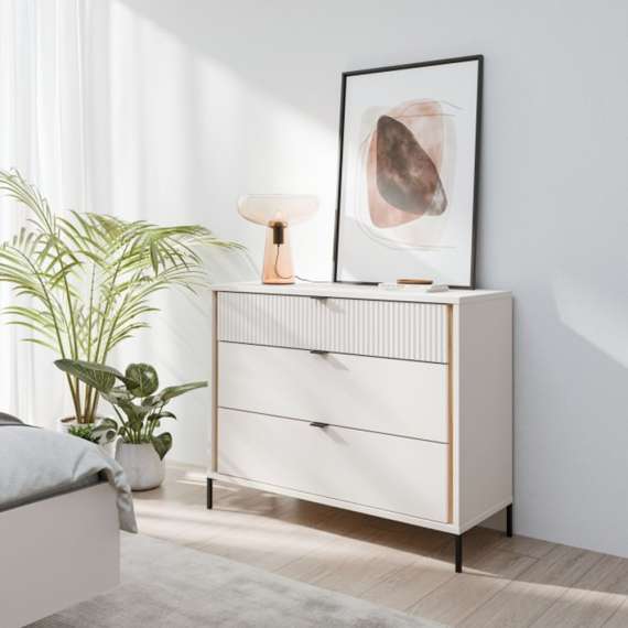 Skjenk SERAVEL 110x87 cm - 3 skuffer - beige sand - eik mauvella