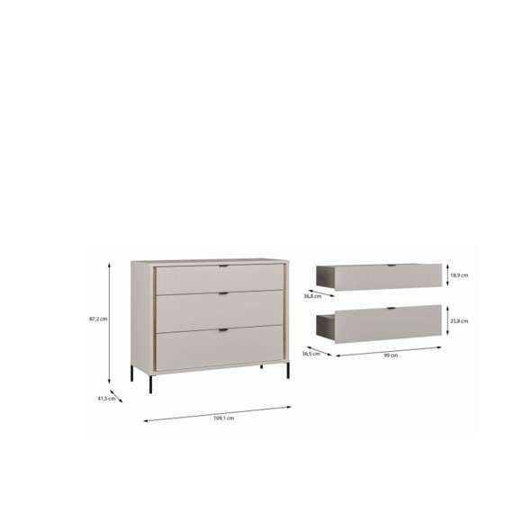 Skjenk SERAVEL 110x87 cm - 3 skuffer - beige sand - eik mauvella