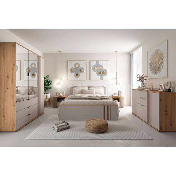 Seng BREVAS 160x200 cm - cashmere - eik artisan - 1 skuff