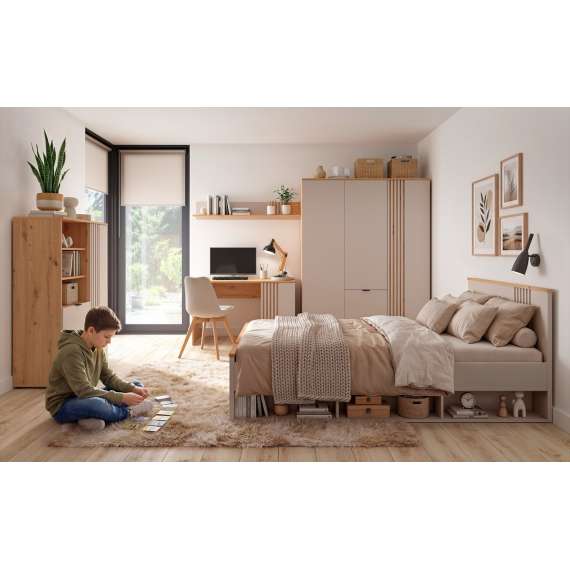 Seng BREVAS 90x200 cm - cashmere - eik artisan