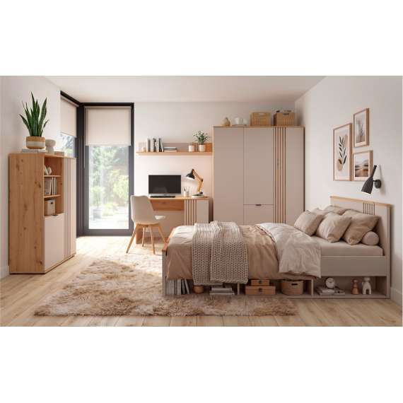 Skrivebord BREVAS 120x60 cm - 1 dør - cashmere - eik artisan