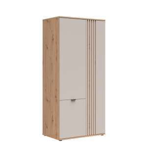 Garderobeskap BREVAS 90x196 cm - 3 dører - cashmere - eik artisan