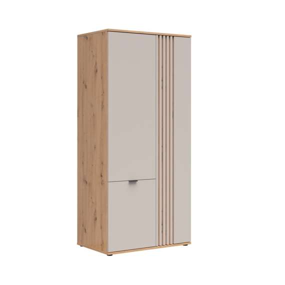 Garderobeskap BREVAS 90x196 cm - 3 dører - cashmere - eik artisan