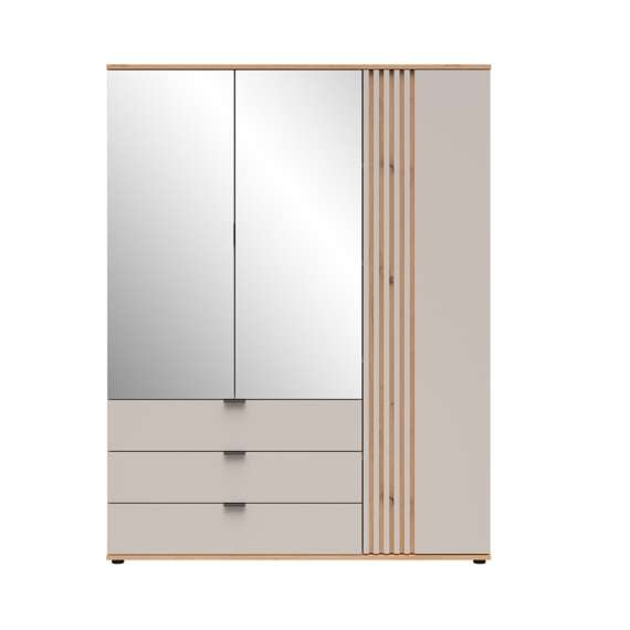 Garderobeskap BREVAS 150x196 cm - 3 dører - 3 skuffer - cashmere - eik artisan