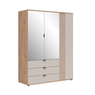 Garderobeskap BREVAS 150x196 cm - 3 dører - 3 skuffer - cashmere - eik artisan