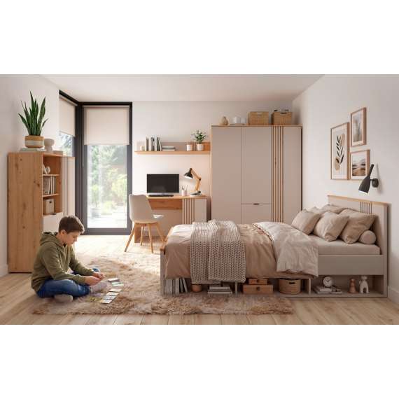 Garderobeskap BREVAS 150x196 cm - 4 dører - cashmere - eik artisan